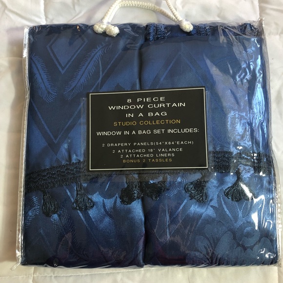 SOLD OUT NAVY BLUE Lace Back Curtain Set SOLD OUT - Picture 4 of 5